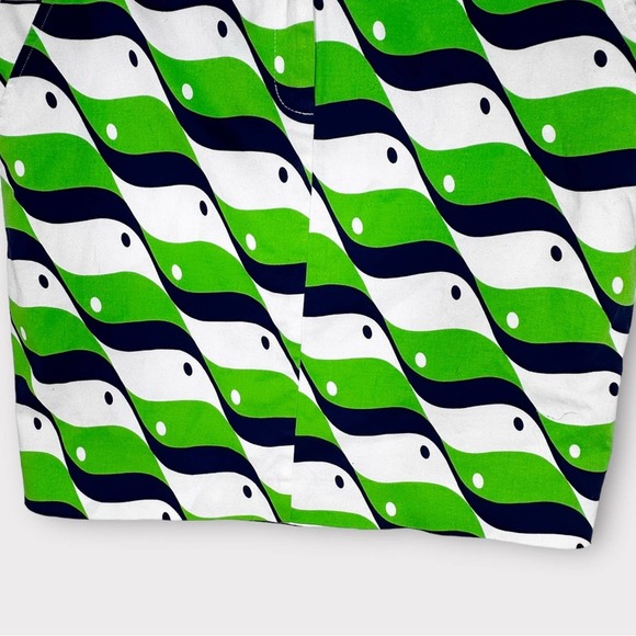 Elizabeth McKay Green White and Navy Printed Cotton Mini Skirt Sz 2 - Picture 4 of 9